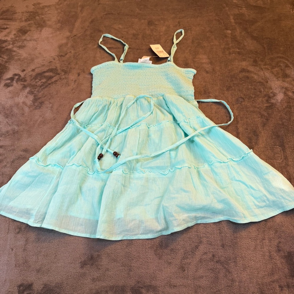 Motherhood Maternity‎ Smocked  Aqua Blue Spaghetti Strap Womens Small NWT